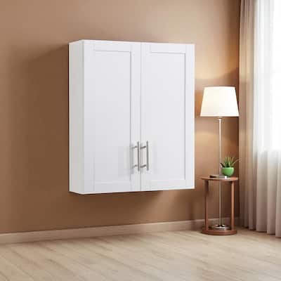 Wall-Mounted Wood Cabinet with 2 Doors and Adjustable Shelves for Bathroom or Kitchen Storage