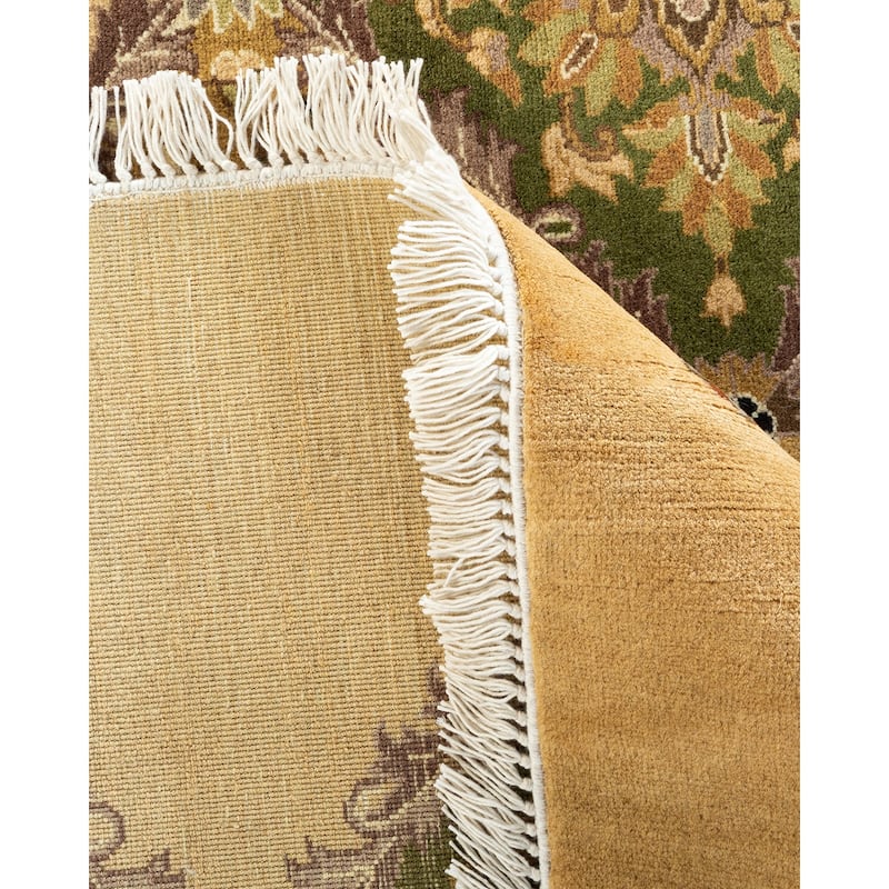 Overton Handknotted Wool Traditional Oriental Yellow Octagon Area Rug - 6' x 9'
