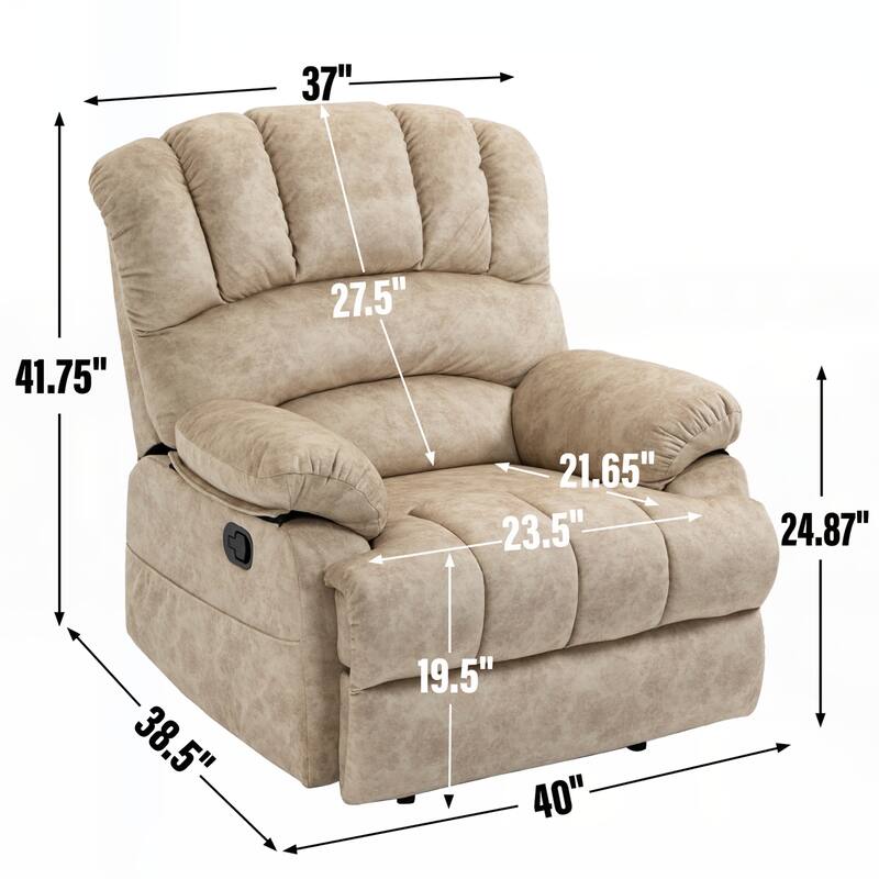 Large Manual Recliner Chair in Fabric for Living Room,Beige