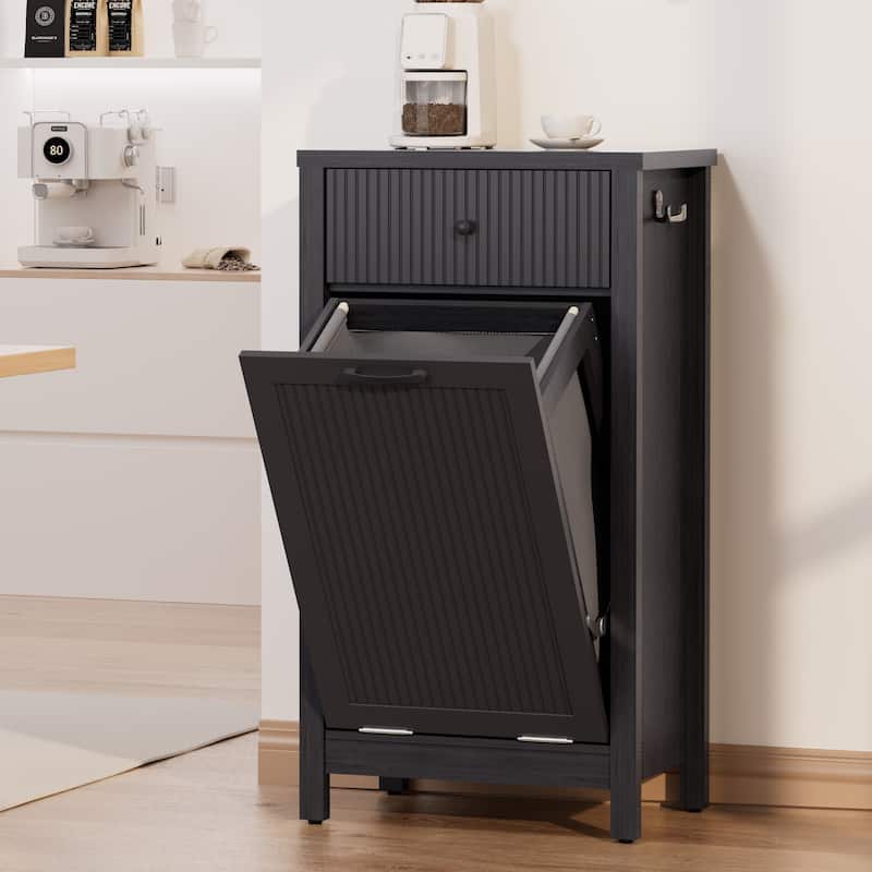 Black 10 Gallon Tilt Out Trash Cabinet with Drawers