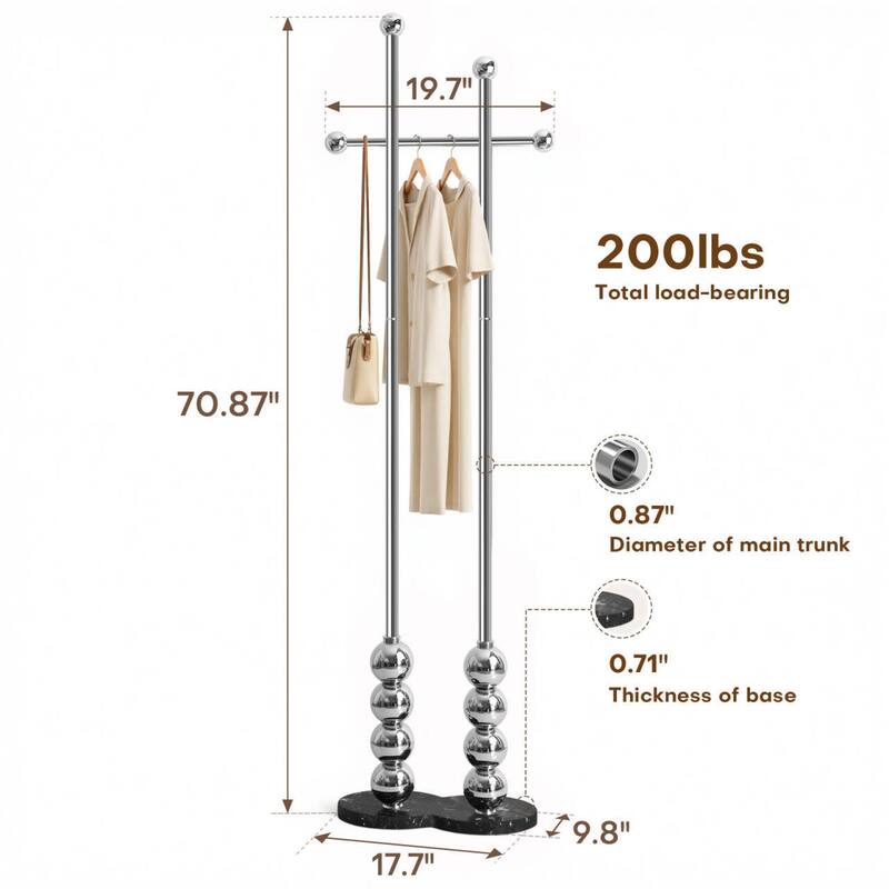 Metal Freestanding Coat Rack with Heavy Duty Marble Base - 70"H x 19.7"W (top) × 17.7"(base) x 9.8"D