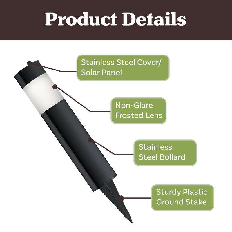 Solar Path Bollard Lights, Set of 6 15" Pure Garden