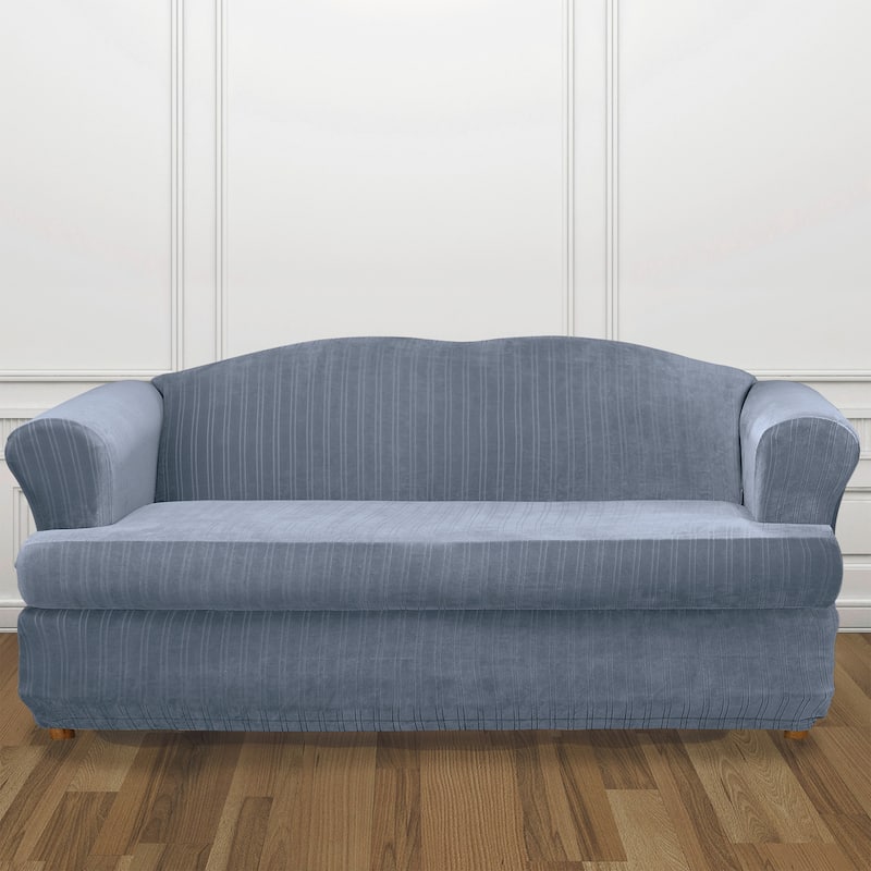 SureFit Stretch Pinstripe 2 Piece T Cushion Sofa Slipcover - French Blue