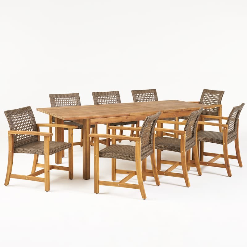 Edgewood Outdoor 8 Seater Acacia Wood Dining Set with Expandable Table by Christopher Knight Home