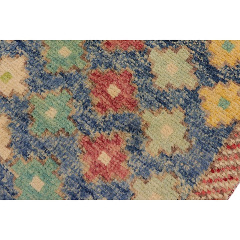 Modern Balochi Berg Blue/Red Hand Knotted Wool Rug - 4'2'' x 6'1''