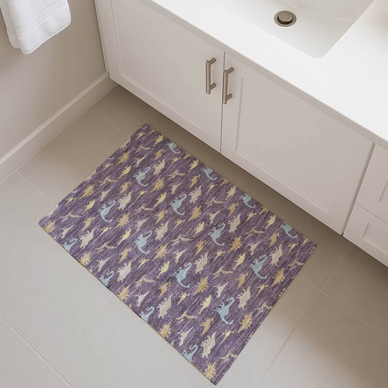 Machine Washable Indoor/ Outdoor Modern Dinosaur Chantille Rug