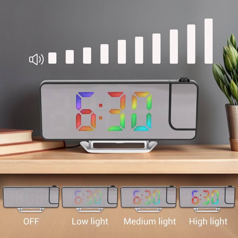 Projection Alarm Clocks with Big Numbers Temperature Display, Dimmable, 12/24H for Deep Sleepers, 7.5 x 2.8 x 1 inch