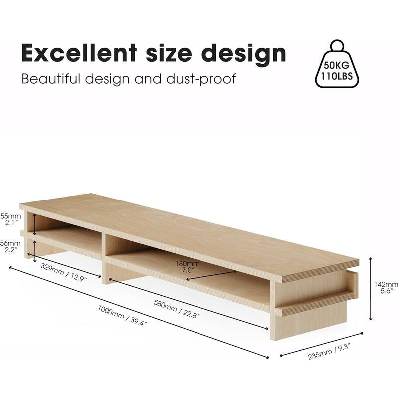 Fenge Dual Monitor Stand, 42.5inch Monitor Riser with Acrylic Drawer