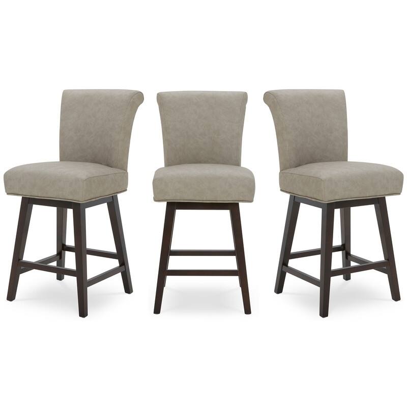 Spruce & Spring Noah Upholstered 26-inch Counter Height Swivel Barstool Set - Set of 3 - Stone Grey - Counter Height
