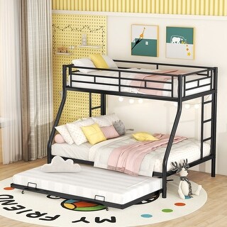 Twin over Full Bed Sturdy Steel Frame Bunk Bed with Twin Size Trundle ...