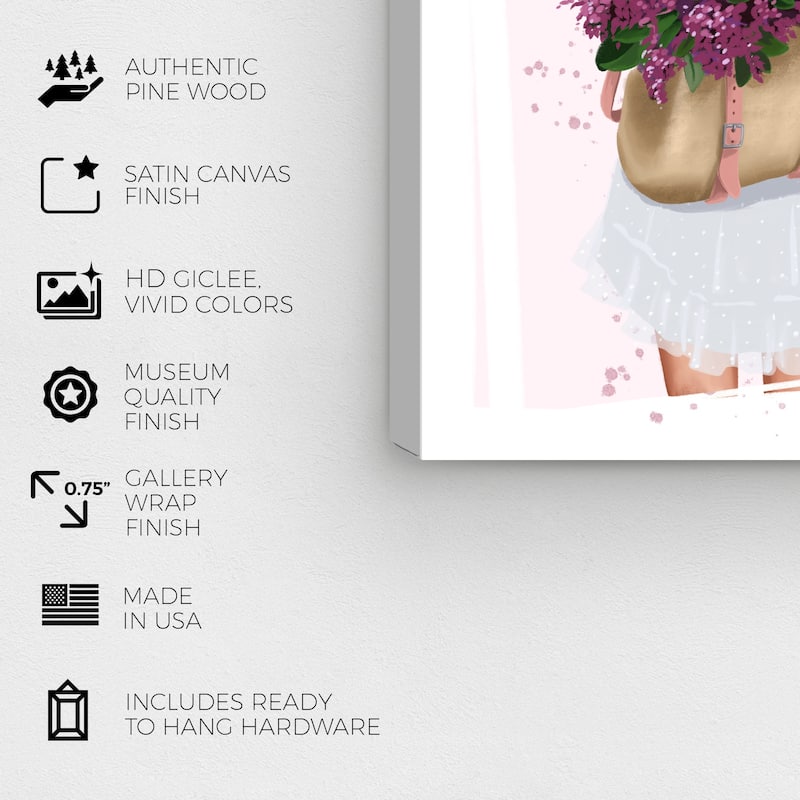 Wynwood Studio Canvas Fashion and Glam Inside my Backpack Pink and Light Pink Shabby Chic Wall Art Canvas Print