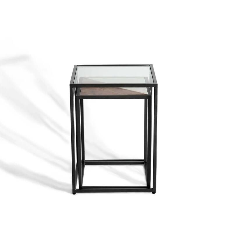 2-Piece Glass & Metal Nesting Table Set - Modern Contemporary Tables for Stylish Living