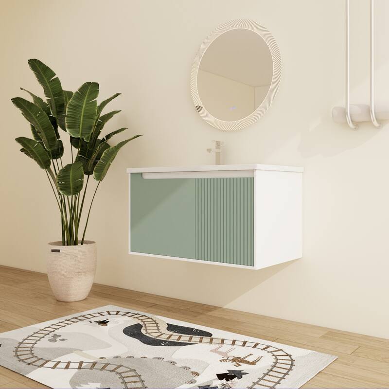 Malwee 32"/36"/40" Floating Bathroom Vanity, Wall Mounted Bathroom Vanity with Ceramic Sink,Soft Close Doors