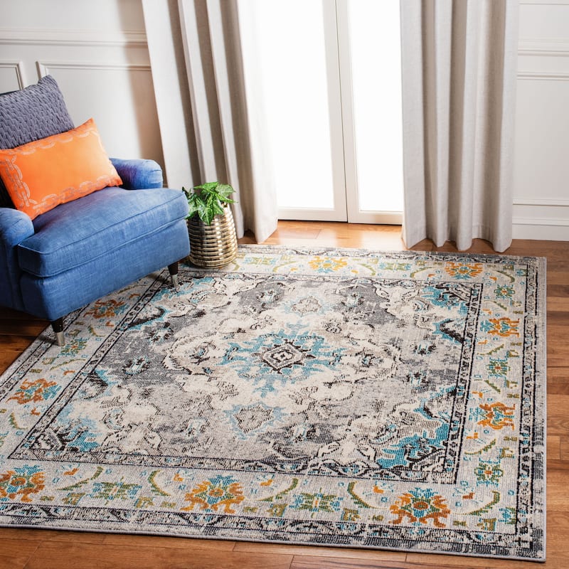 SAFAVIEH Monaco Oceane Boho Medallion Distressed Area Rug - 3' Square - Grey/Light Blue