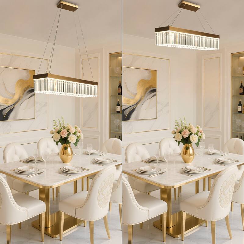 Modern LED Crystal Chandelier Island Lights for Kitchen Island - Gold - 31.5" W x 6.3" H x 7.9" D