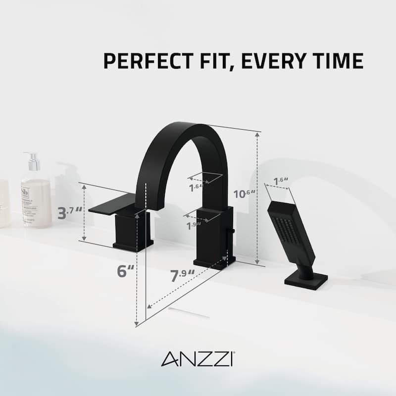 Nite Series Single-Handle Deck-Mount Roman Tub Faucet with Handheld Sprayer in Matte Black