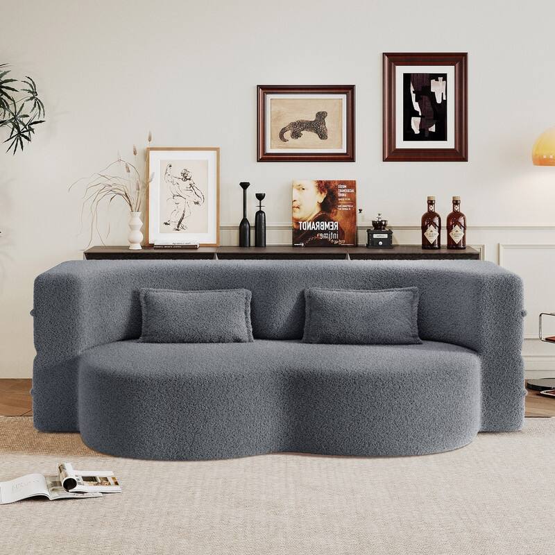 Modern 78.7" Floor Sofa With 2 Pillows For Small Pace Living Room, Convertible Sleeper Sofa Bed