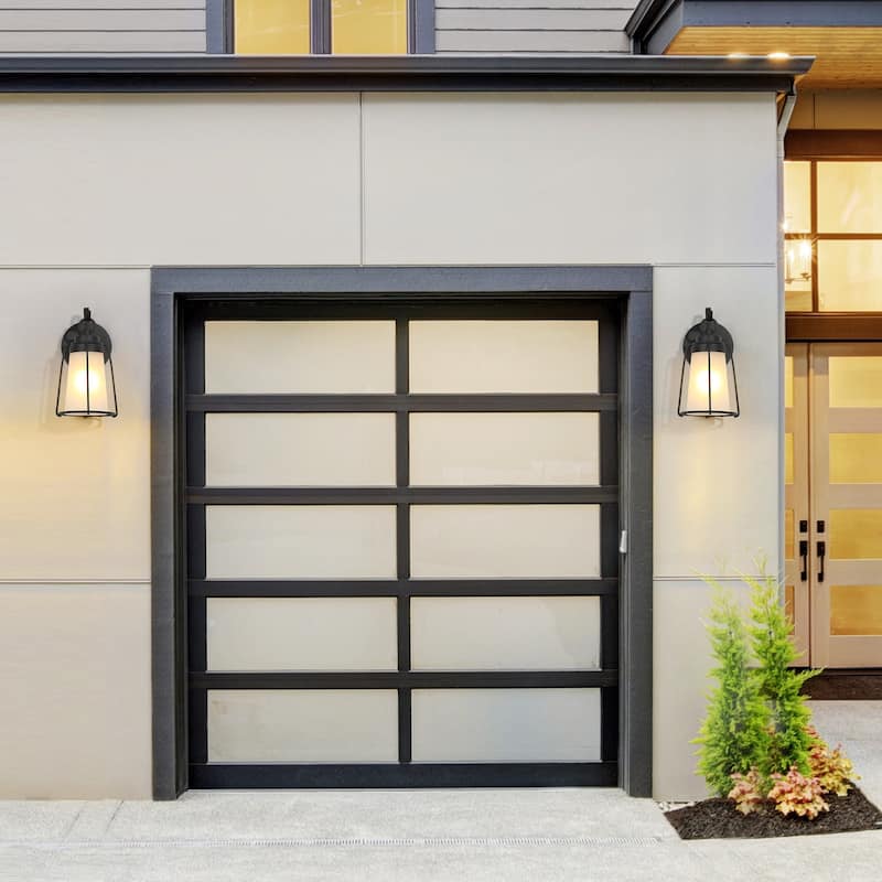 1-light Farmhouse Black Outdoor Glass Wall Light Cylider LED Dimmable Exterior Sconce