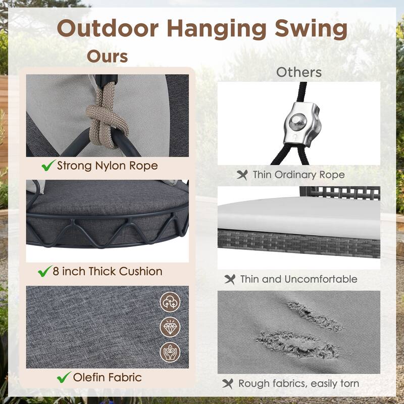 Frameless Hanging Chair with Waterproof Cushion, Outdoor Porch Swing Basket Chair with Metal Frame