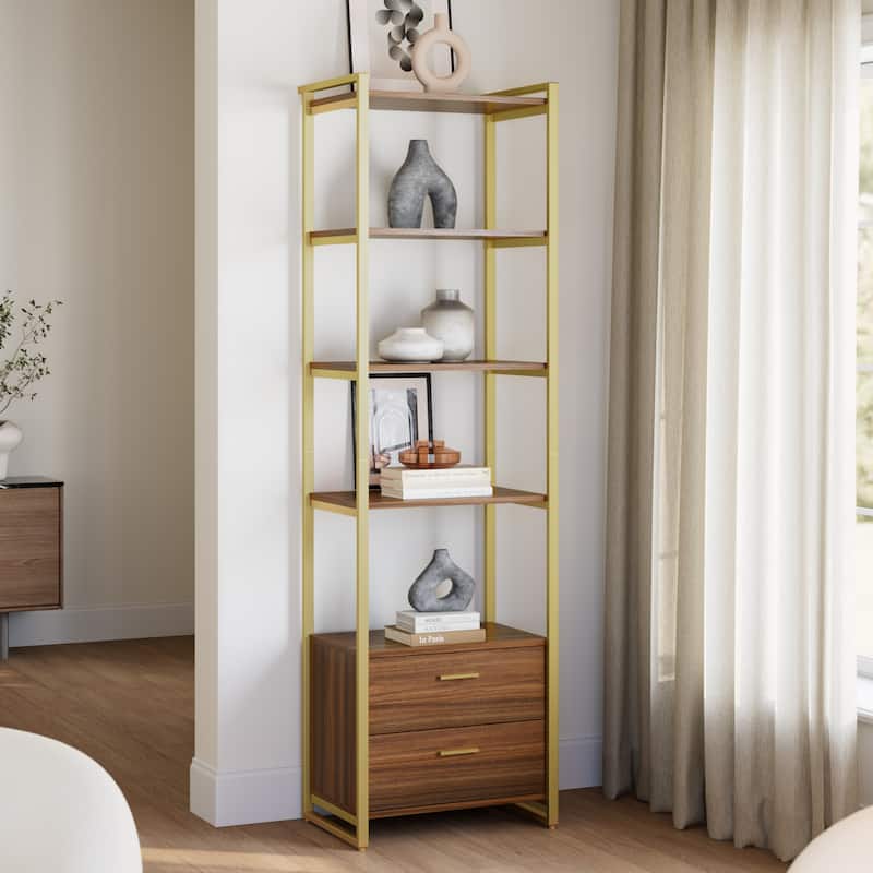 Eureka Ergonomic 84" Bookcase with 2 Drawers, 5 Tier Display Storage Bookshelf Cabinet, Adjustable Shelves