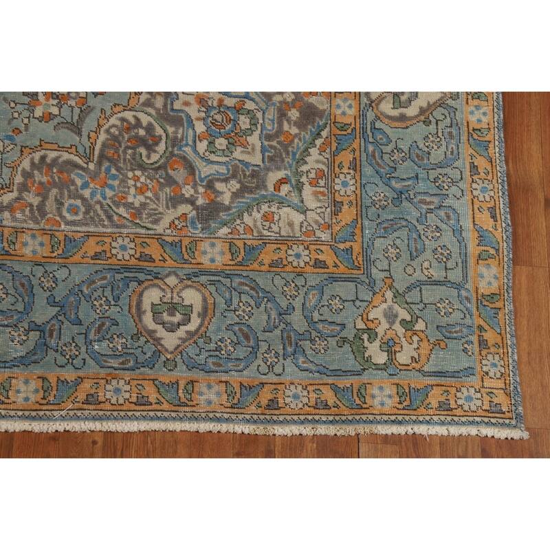 Light Blue Floral Tabriz Persian Rug Hand-Knotted Wool Carpet - 7'7"x 11'1"