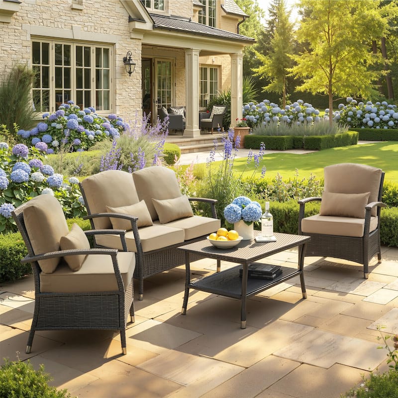 24 x 24 x 5.5 in Patio Premium Fabric Outdoor Seat Cushions Set (Seat & Back) with Pillow