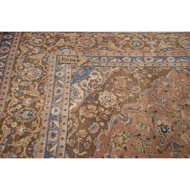 Hand Knotted Oriental 100% Wool Carpet Traditional Floral Coral Mashad Area Rug - 12' 6'' X 9' 2''