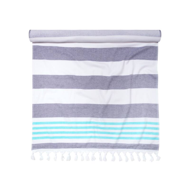Superior Bahari Stripe Fouta Beach Towel with Tassels - 35" x 68"