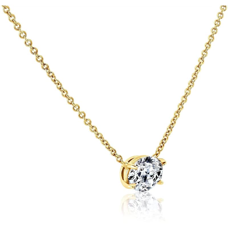 Kobelli 1.25 Carats Lab Grown Diamond 14k Solid Gold East-West Oval Solitaire Necklace (FG/VS)