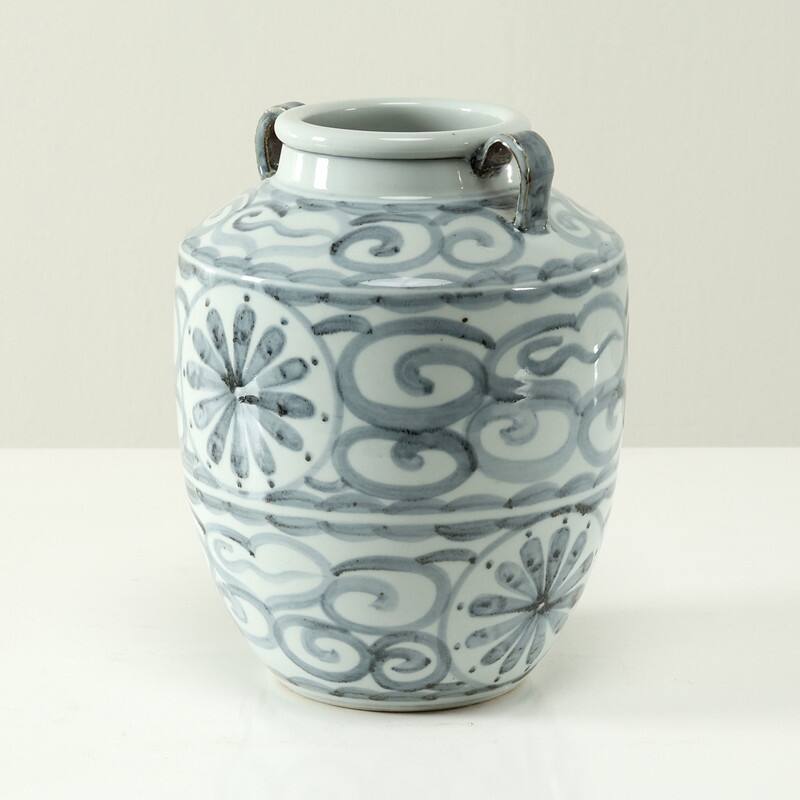 Approx 11 Inches Subtle Blue and White Vase With Two Handles