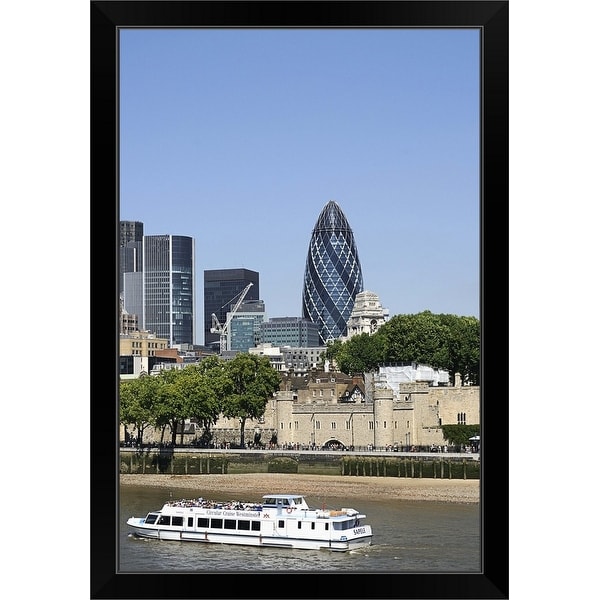 "River Thames and London skyline, England" Black Framed Print