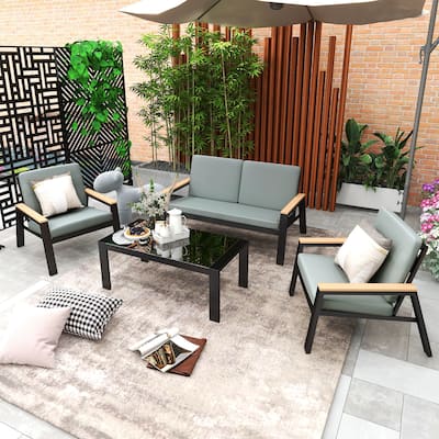 Outdoor Aluminum Conversation 4-Piece Patio Furniture Set with Cushions Garden Sofa Set
