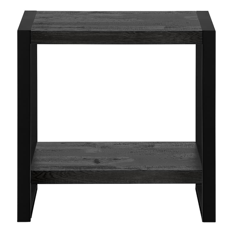24" Modern Black End Table with Shelf Rectangular Wood Top and Metal Frame for Living Room - 23.75”H x 23.75”L x 12”W