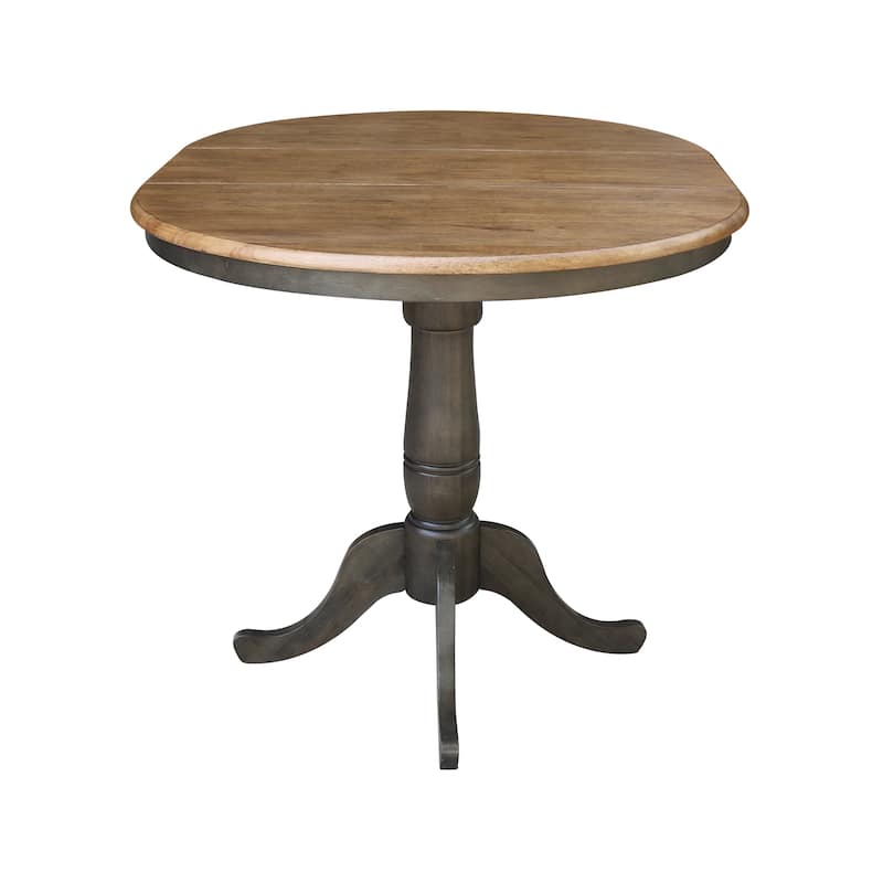 36" Round Top Pedestal Table with 12" leaf - 35.3"H - Counter Height in Hickory and Washed Coal