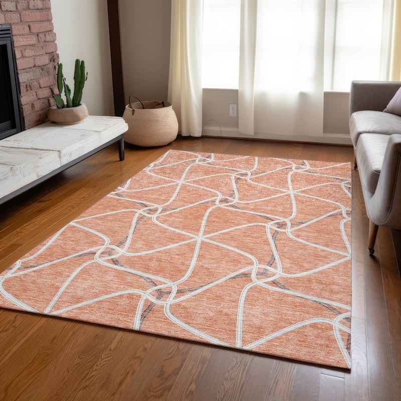 Machine Washable Indoor/ Outdoor Contemporary Links Chantille Rug