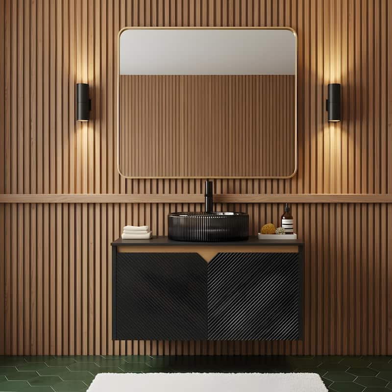 Wall-mounted Bathroom Vanity with Round Glass Basin