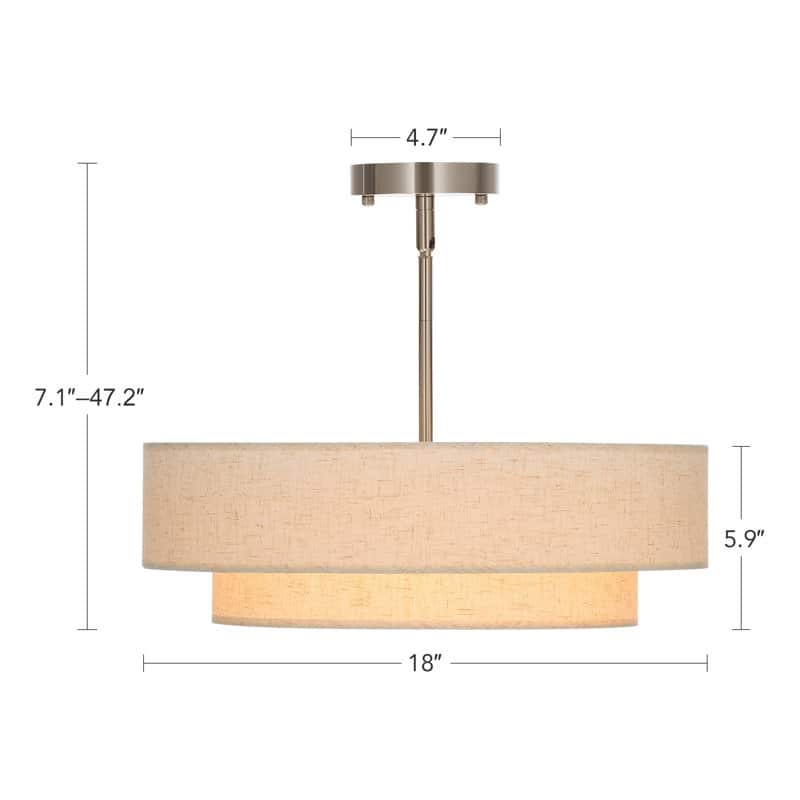 CO-Z 18 in 4-Light Fabric Semi Flush Mount Ceiling Light - 18"