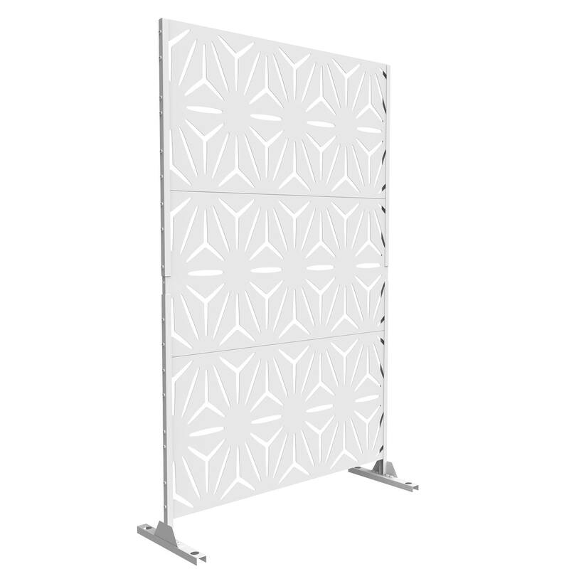 Free Standing Metal Privacy Screen Panel Decorative Outdoor Privacy Screen - 72"H x 47"W - White-05B