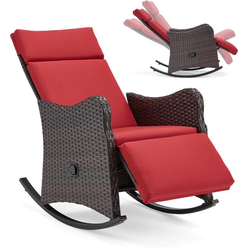 Outdoor Recliner Rocking Chairs with Soft Removable Cushions and Footrests