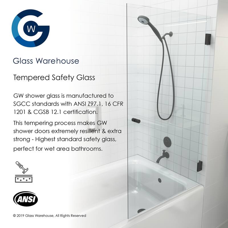Glass Warehouse 58.25" x 34" Frameless Shower Door - Single Fixed Bath Panel Fluted Frosted