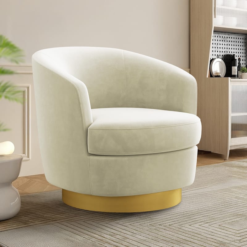 360 Degree Velvet Swivel Club Chair, Soft & Comfotable - 1 Piece - Cream