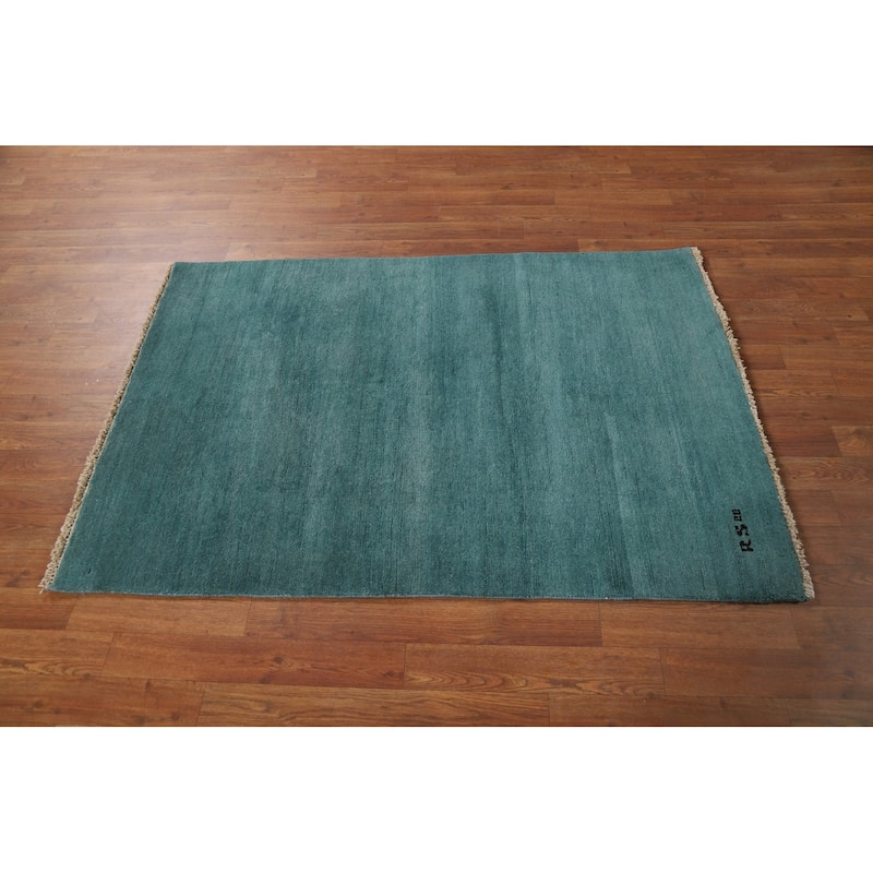 Modern Gabbeh Oriental Rug Solid Handmade Wool Carpet - 3'4"x 4'9"