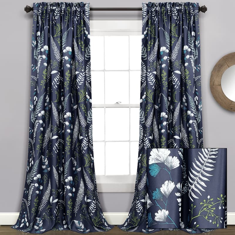 Lush Decor Devonia Allover Light Filtering Window Curtain Panel Pair - 108 Inches - Navy/Green