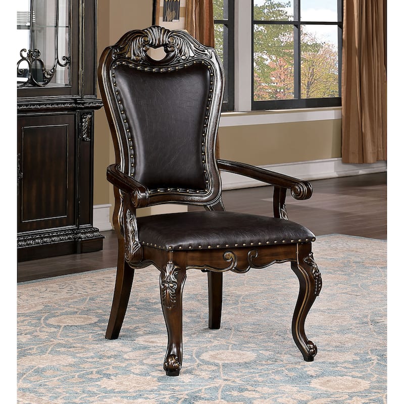 Abeni Traditional Walnut Solid Wood Nailhead Trim Arm Chairs (Set of 2) by Furniture of America