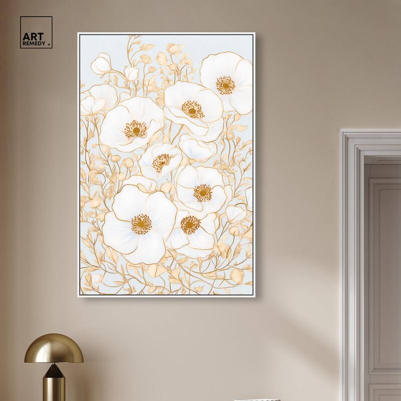 White and Gold Poppies I Canvas by Art Remedy
