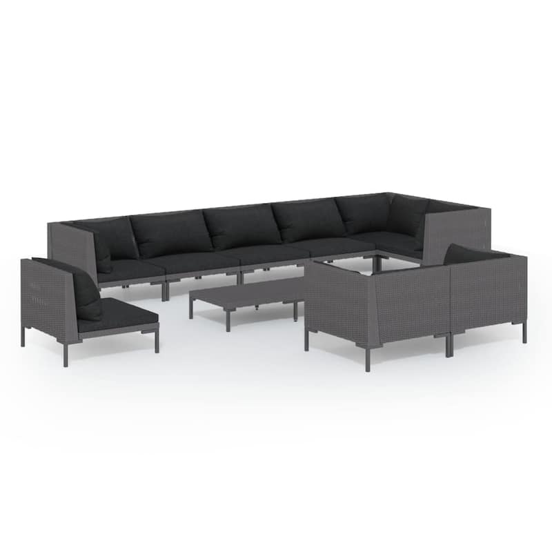 vidaXL Patio Lounge Set Outdoor Sectional Corner Sofa Poly Rattan Dark Grey - 27.6" x 27.6" x 24"