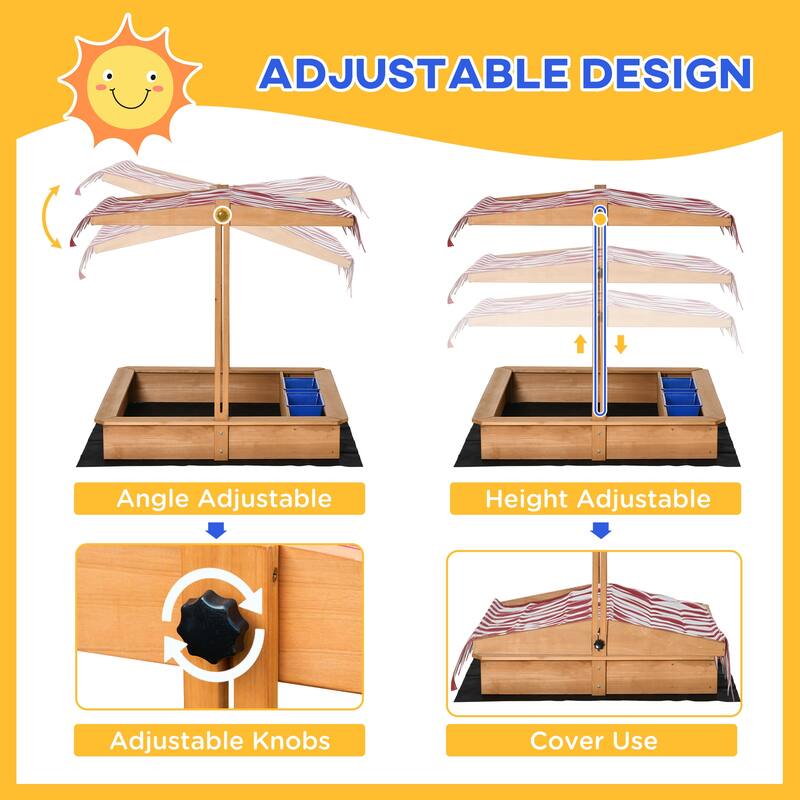 Kids Sandbox with Cover, Wooden Sandbox Backyard Toy