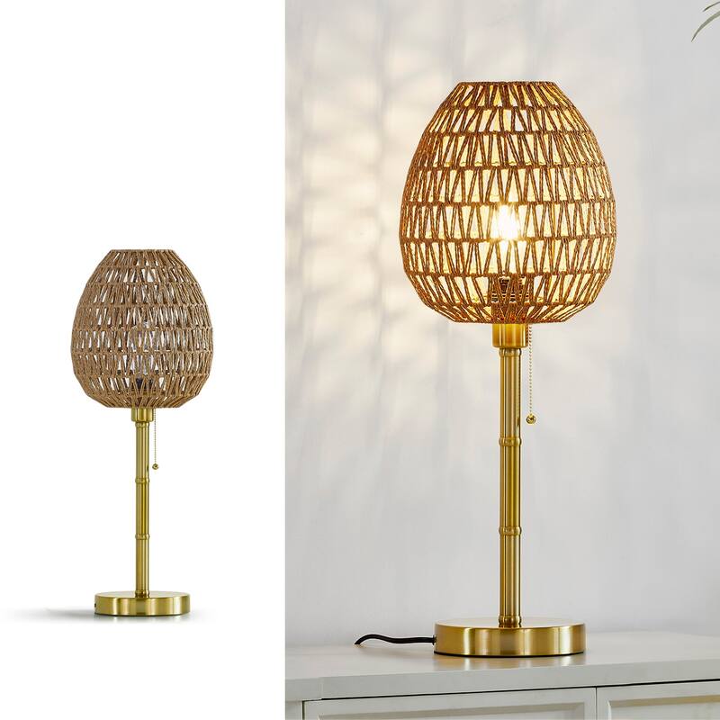 HOMEGLAM Oval Woven Rattan 26.5" Metal Table Lamp