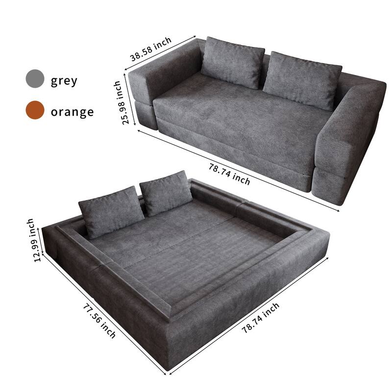Folding Memory Foam Sleeper Sofa Bed Chenille Floor Couch Convertible into Sleeping Mattress with Rectangle Pillow and Cushions