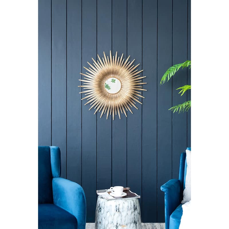 Sunburst Round Iron Wall Mirror - 28.25" - Gold